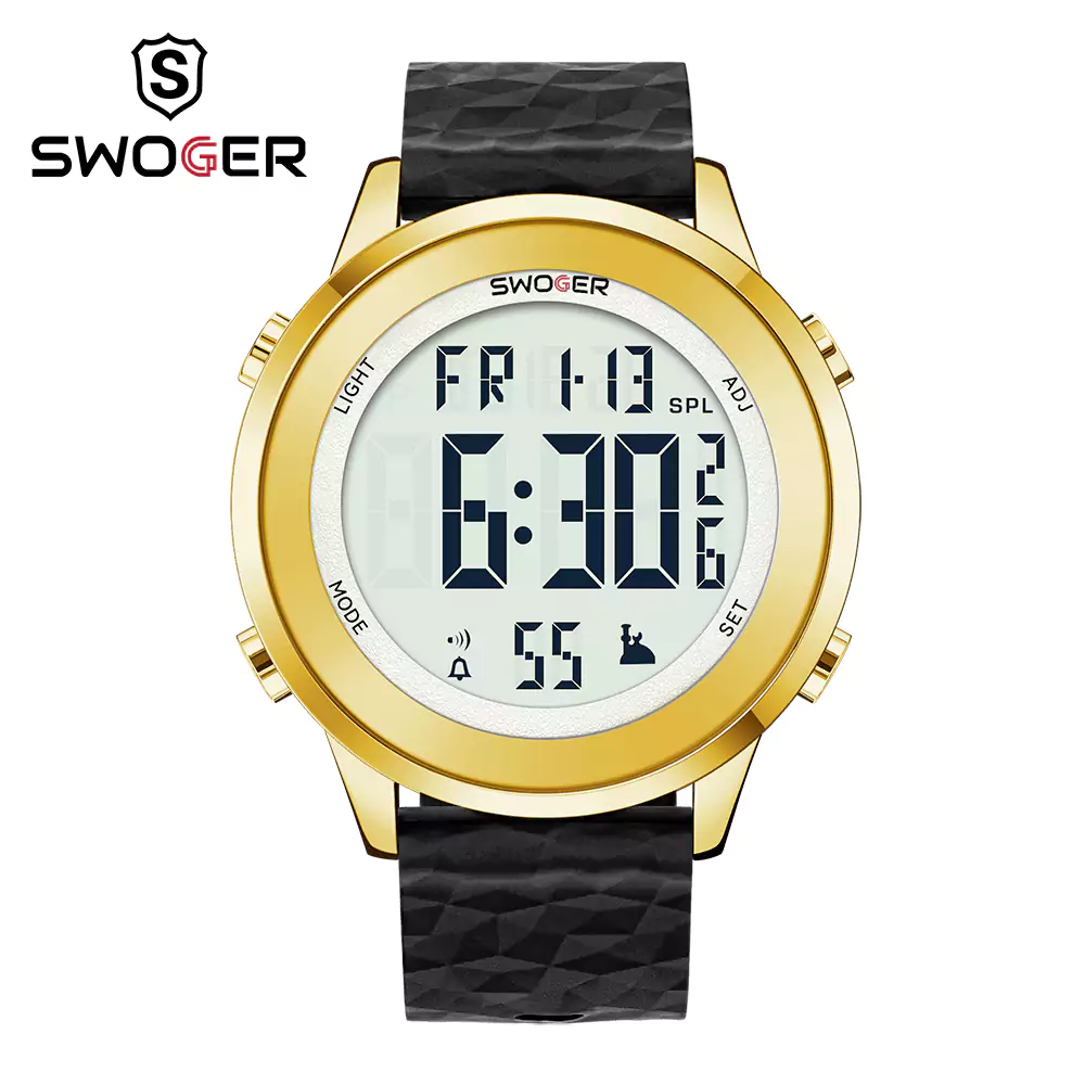 SWOGGER BN-1013LA Support Customized Alloy Case Waterproof Luminous Simple Sports Rubber Band Digital Watch For Men