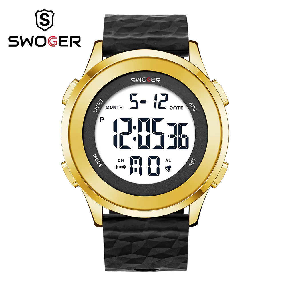 SWOGGER BN-1013P Classic Multifunctional Waterproof Genuine Rubber strap Luminous Men's Fashion Classic Watch