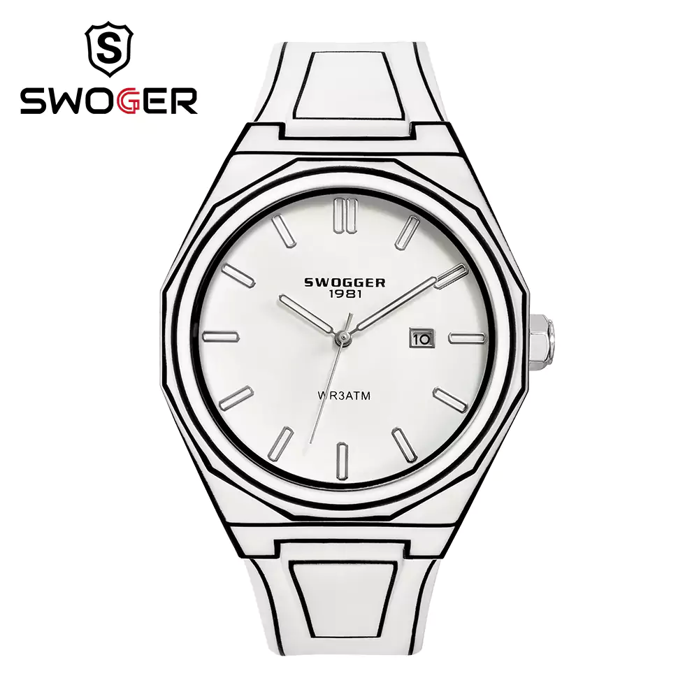 SWOGGER BN-3057 New Simple Men's Silicone Strap Quartz Watch Luminous Waterproof with Date Display