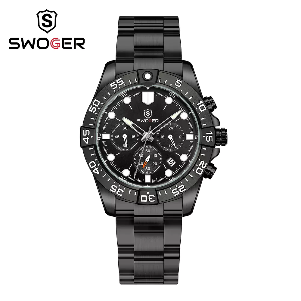 SWOGGER BN-6014 Support Customized Luxury Fashion Luminous Waterproof Stainless Strap Quartz Watches For Men