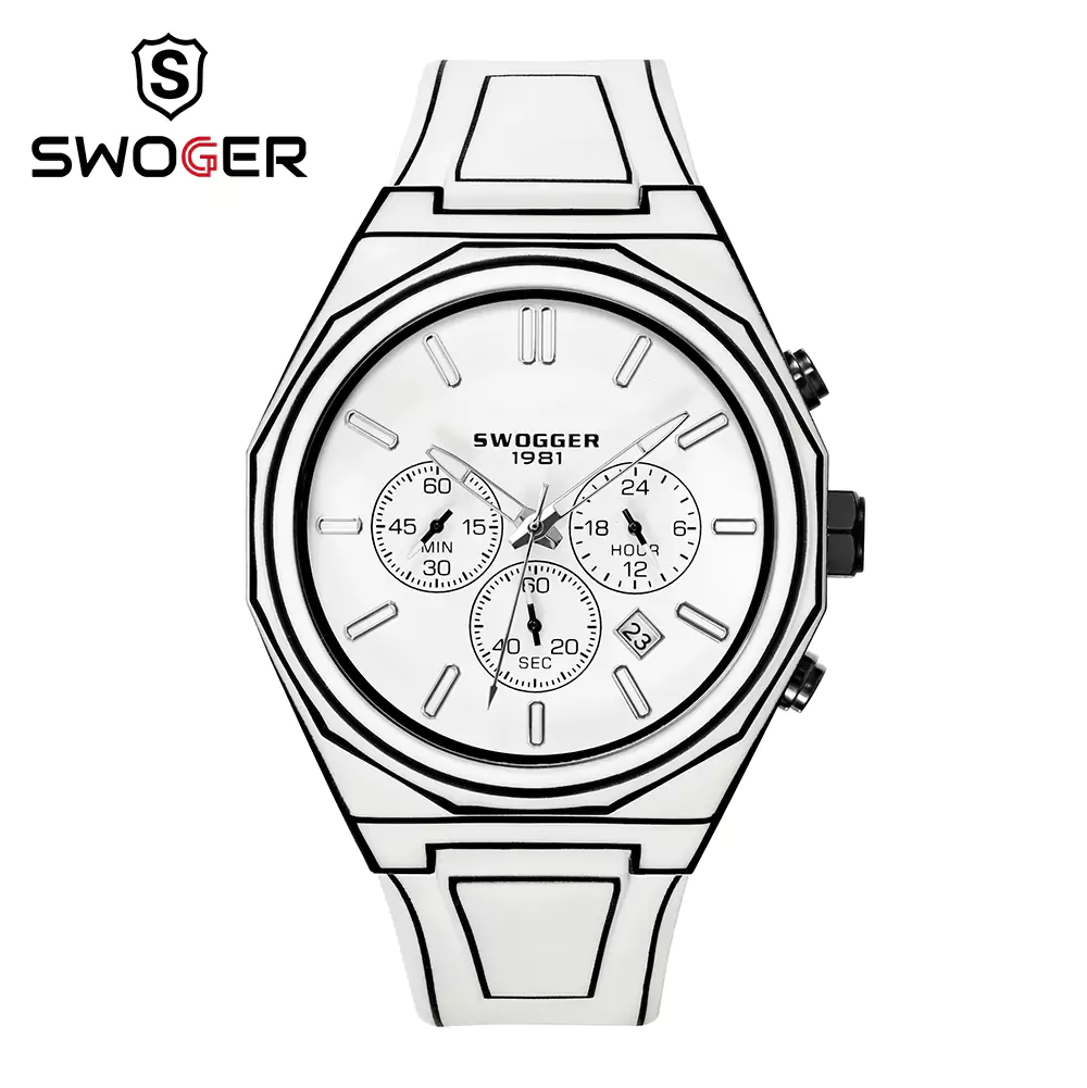 SWOGGER BN-6015 New Arrival Men's Luminous Waterproof with Date Display Silicone Strap Quartz Watch